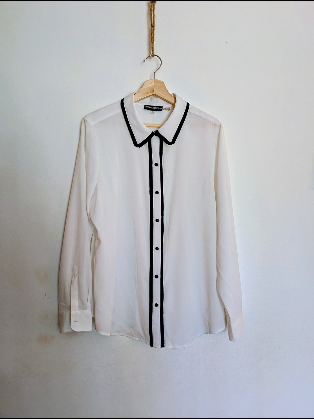 Classic Karl Lagerfeld White Women's Shirt with Black Trim